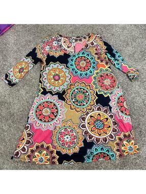 Honeyme Colorful Mandala V-Neck 3/4 Sleeve Dress size Small